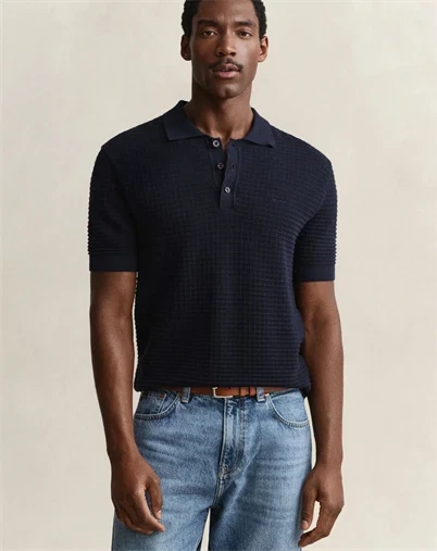 Gant - Cotten Texture Polo - Evening Blue